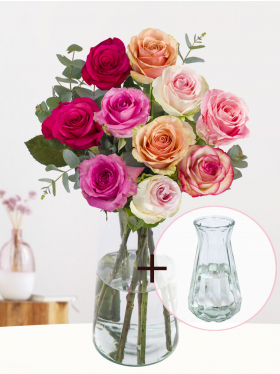 Rose bouquet Lisa + free glass vase